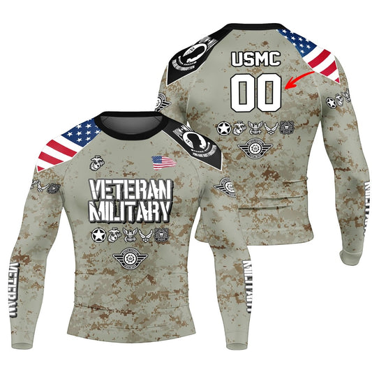 Personalized Veteran USMC Uniform Men's Long Sleeve Rash Guard - BattleFitGear