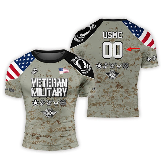 Personalized Veteran USMC Uniform Men's Short Sleeve Rash Guard - BattleFitGear