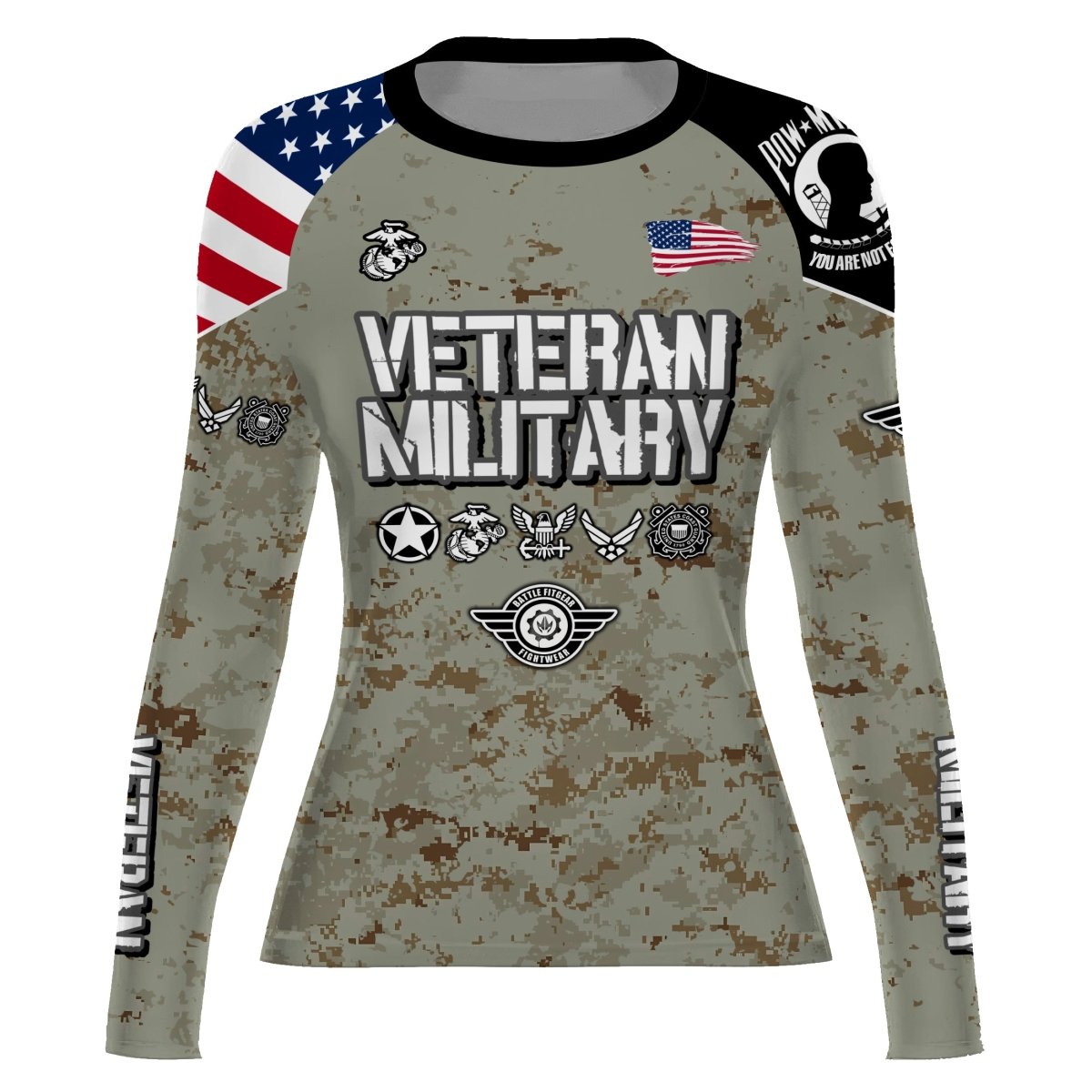 Personalized Veteran USMC Uniform Women's Long Sleeve Rash Guard - BattleFitGear