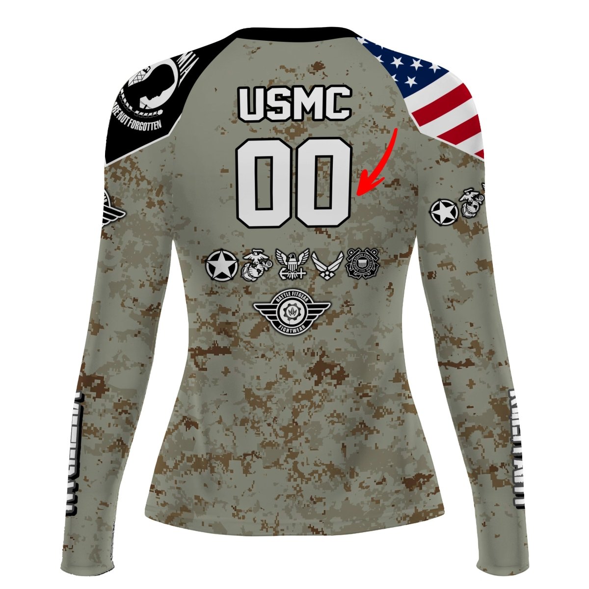 Personalized Veteran USMC Uniform Women's Long Sleeve Rash Guard - BattleFitGear