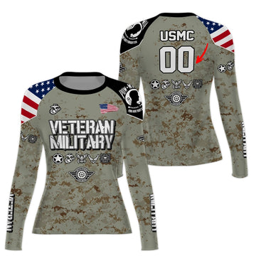 Personalized Veteran USMC Uniform Women's Long Sleeve Rash Guard - BattleFitGear