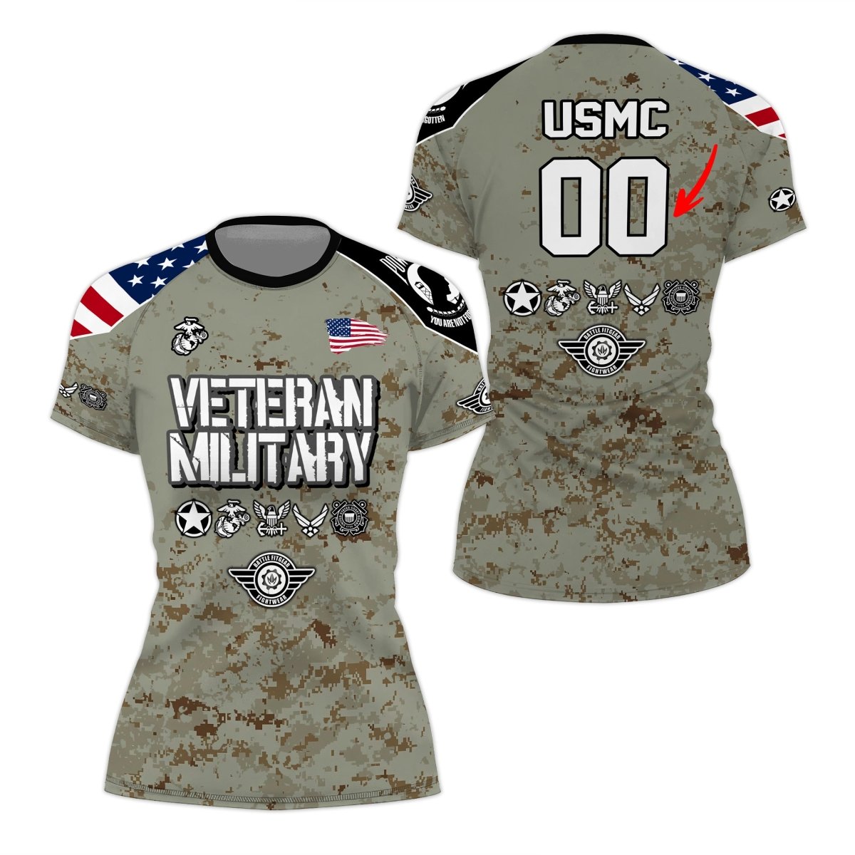 Personalized Veteran USMC Uniform Women's Short Sleeve Rash Guard - BattleFitGear