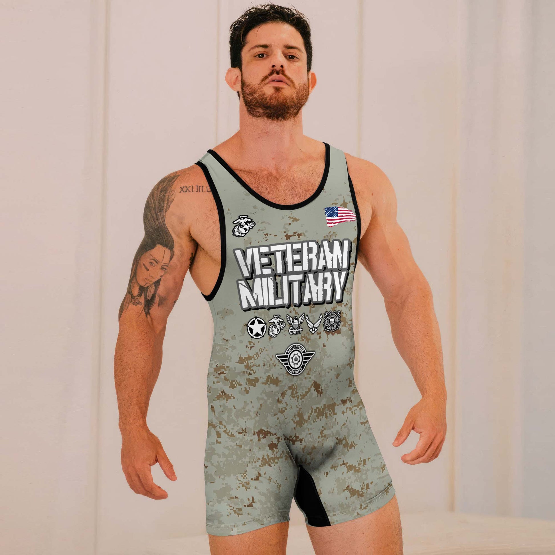 Personalized Veteran USMC Uniform Wrestling Singlets