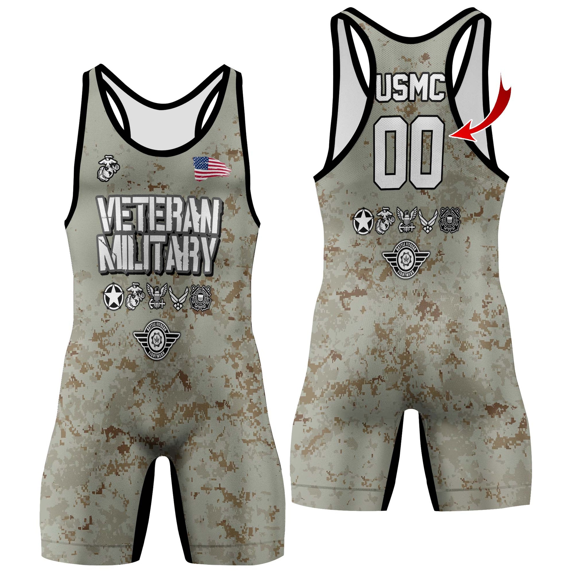 Personalized Veteran USMC Uniform Wrestling Singlets