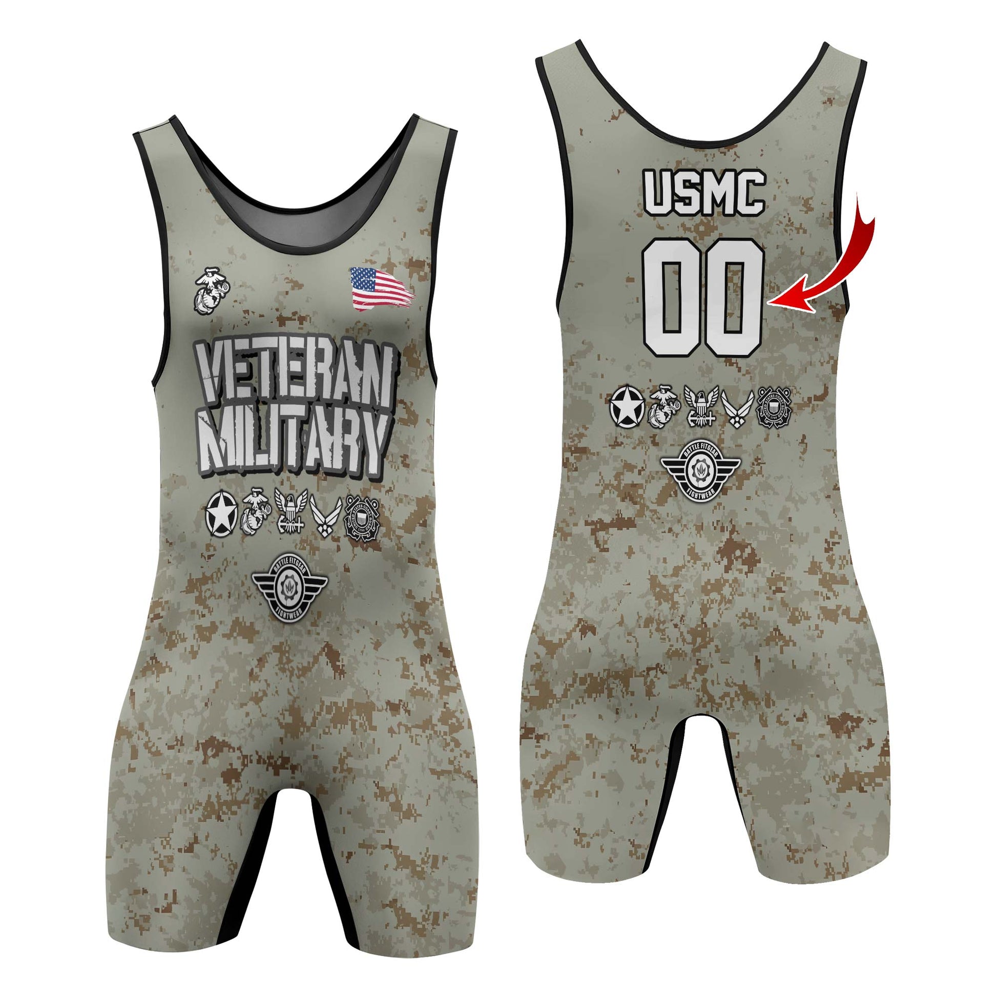 Personalized Veteran USMC Uniform Wrestling Singlets