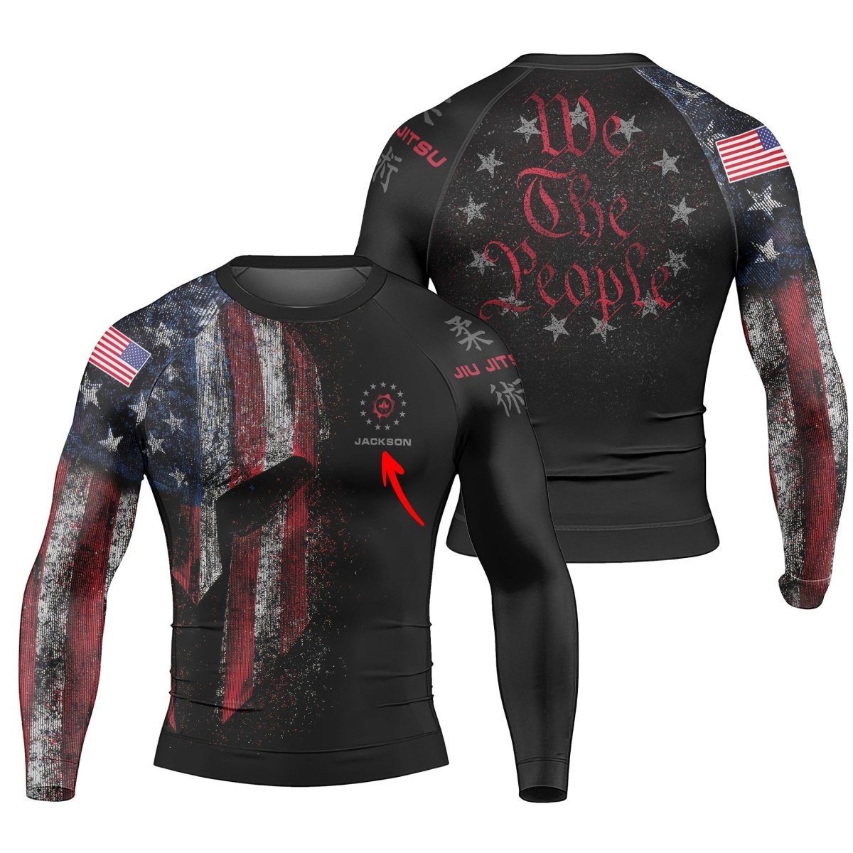 Personalized American Jiu Jitsu Men's Long Sleeve Rash Guard - BattleFitGear