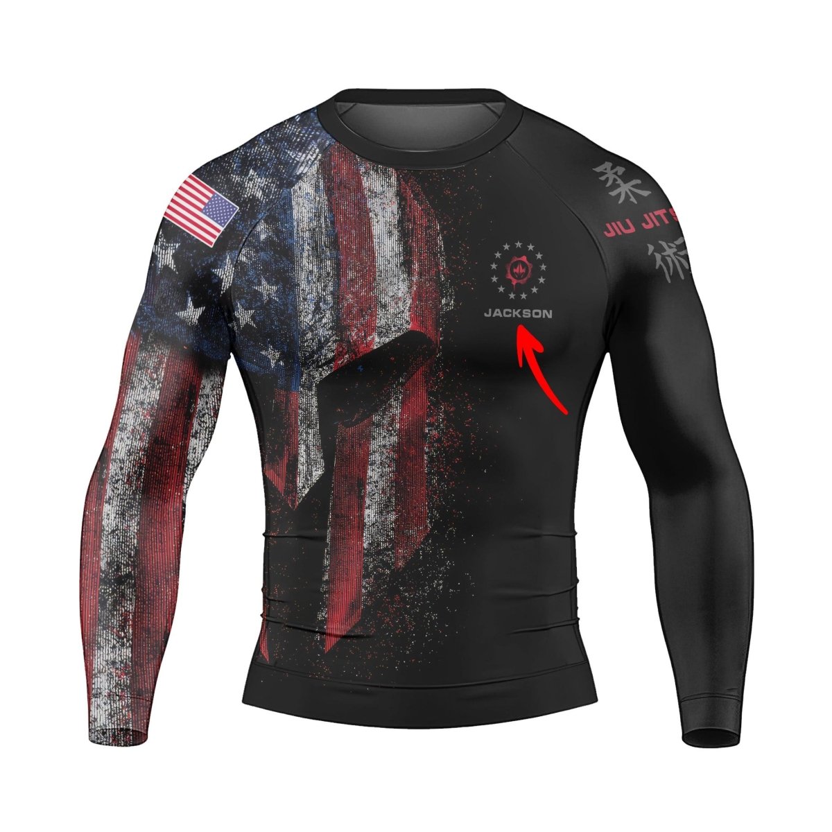 Personalized American Jiu Jitsu Men's Long Sleeve Rash Guard - BattleFitGear