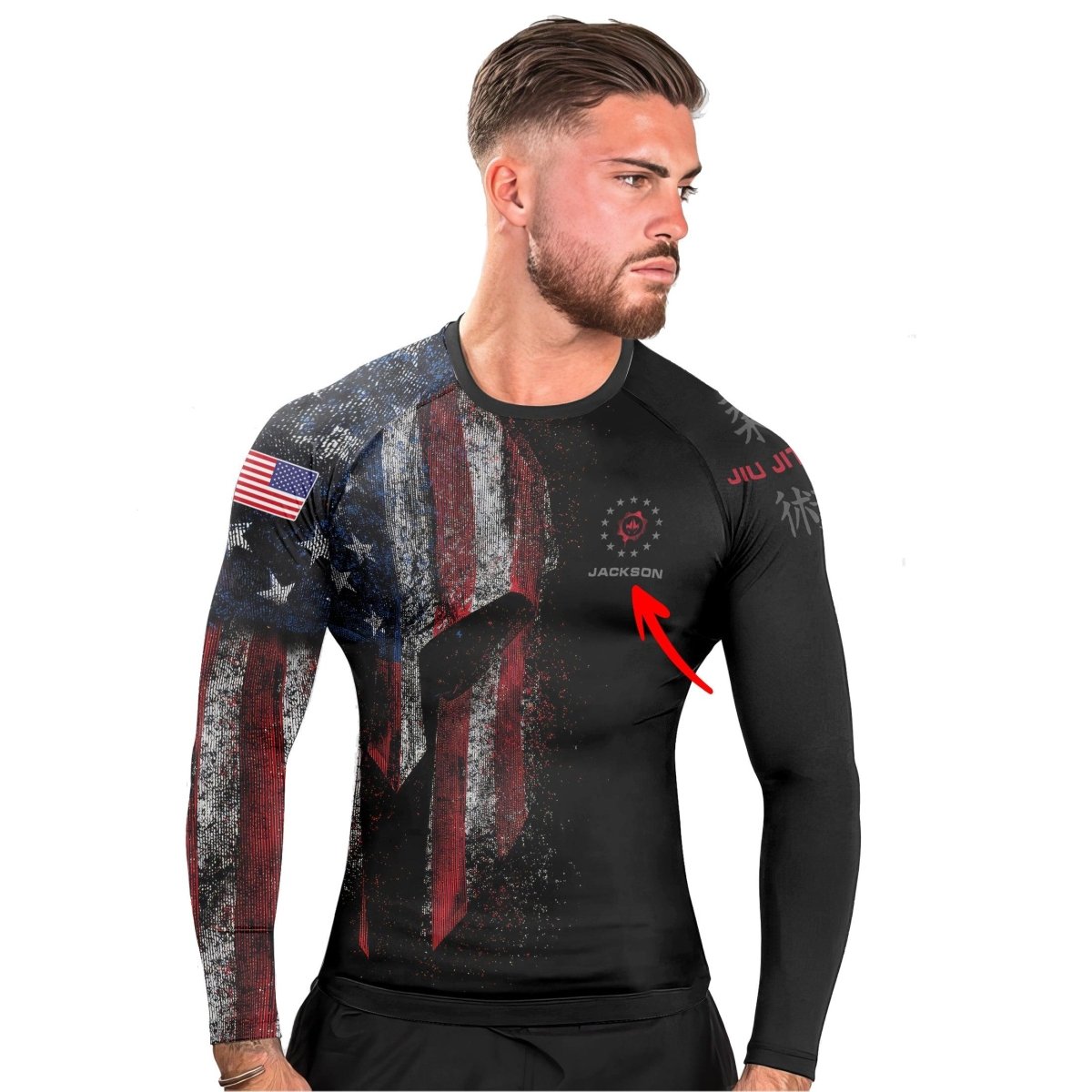 Personalized American Jiu Jitsu Men's Long Sleeve Rash Guard - BattleFitGear