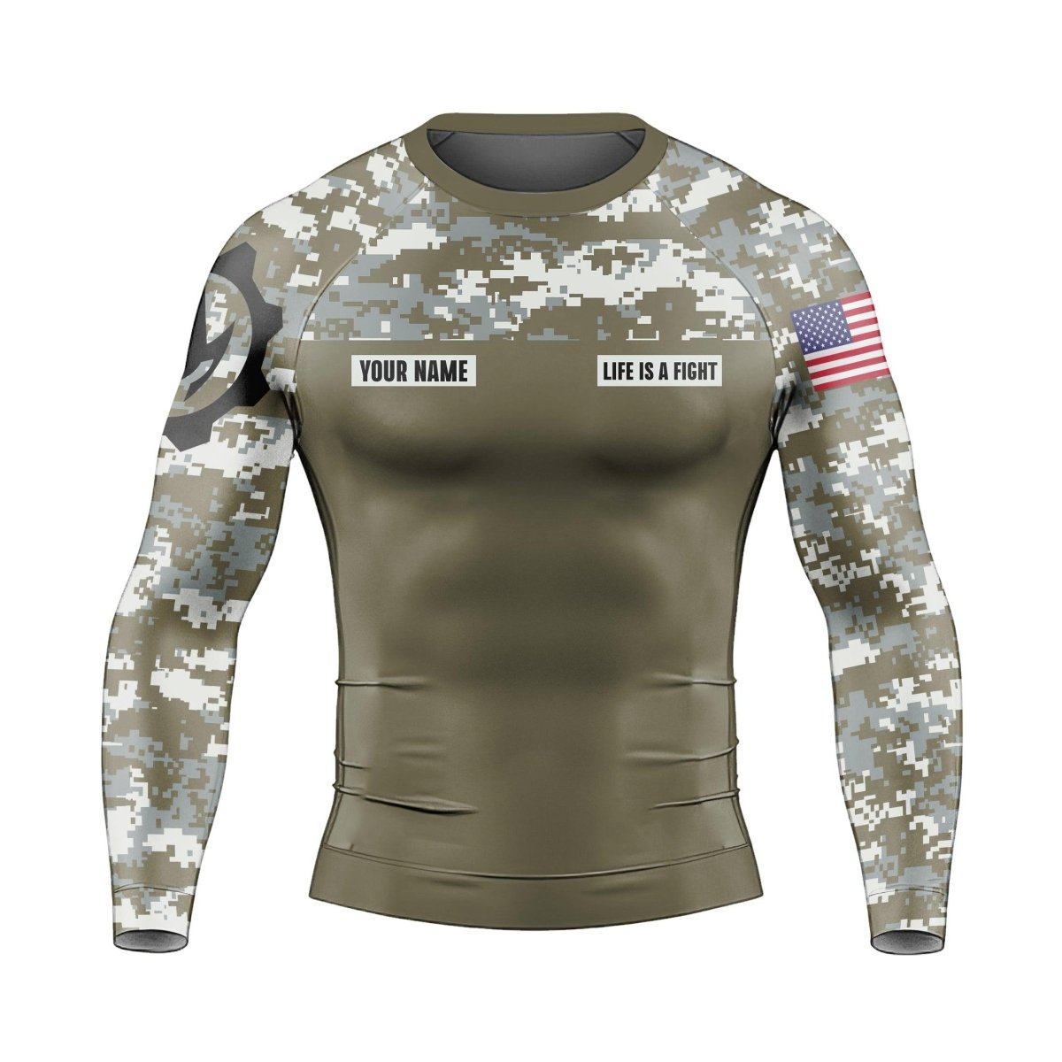 Personalized Army Camo Men's Long Sleeve Rash Guard - BattleFitGear