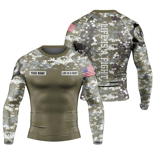 Personalized Army Camo Men's Long Sleeve Rash Guard - BattleFitGear