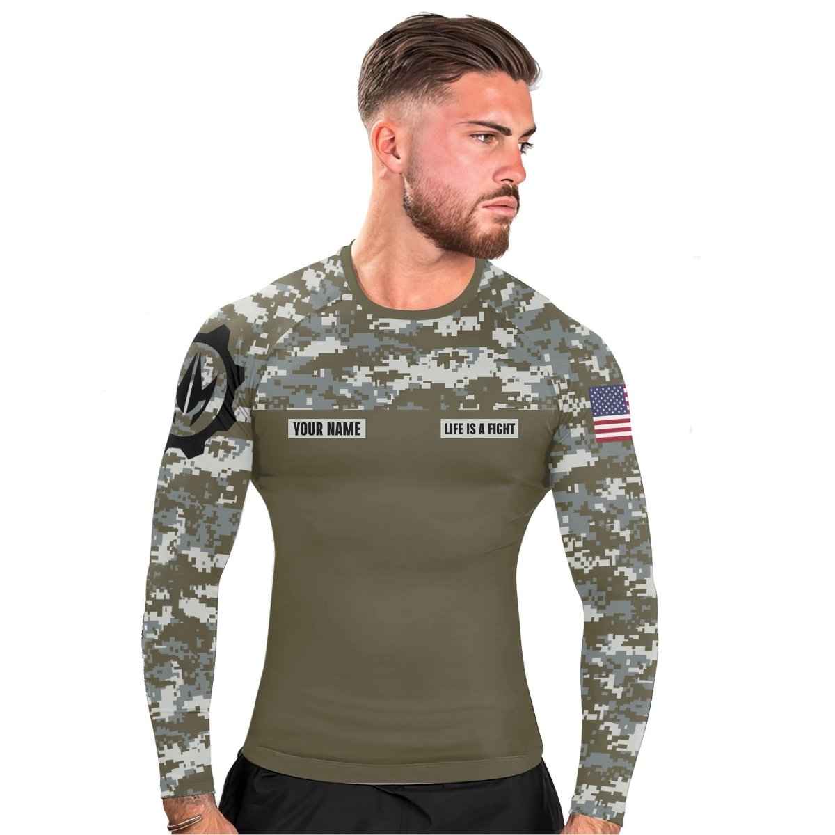 Personalized Army Camo Men's Long Sleeve Rash Guard - BattleFitGear