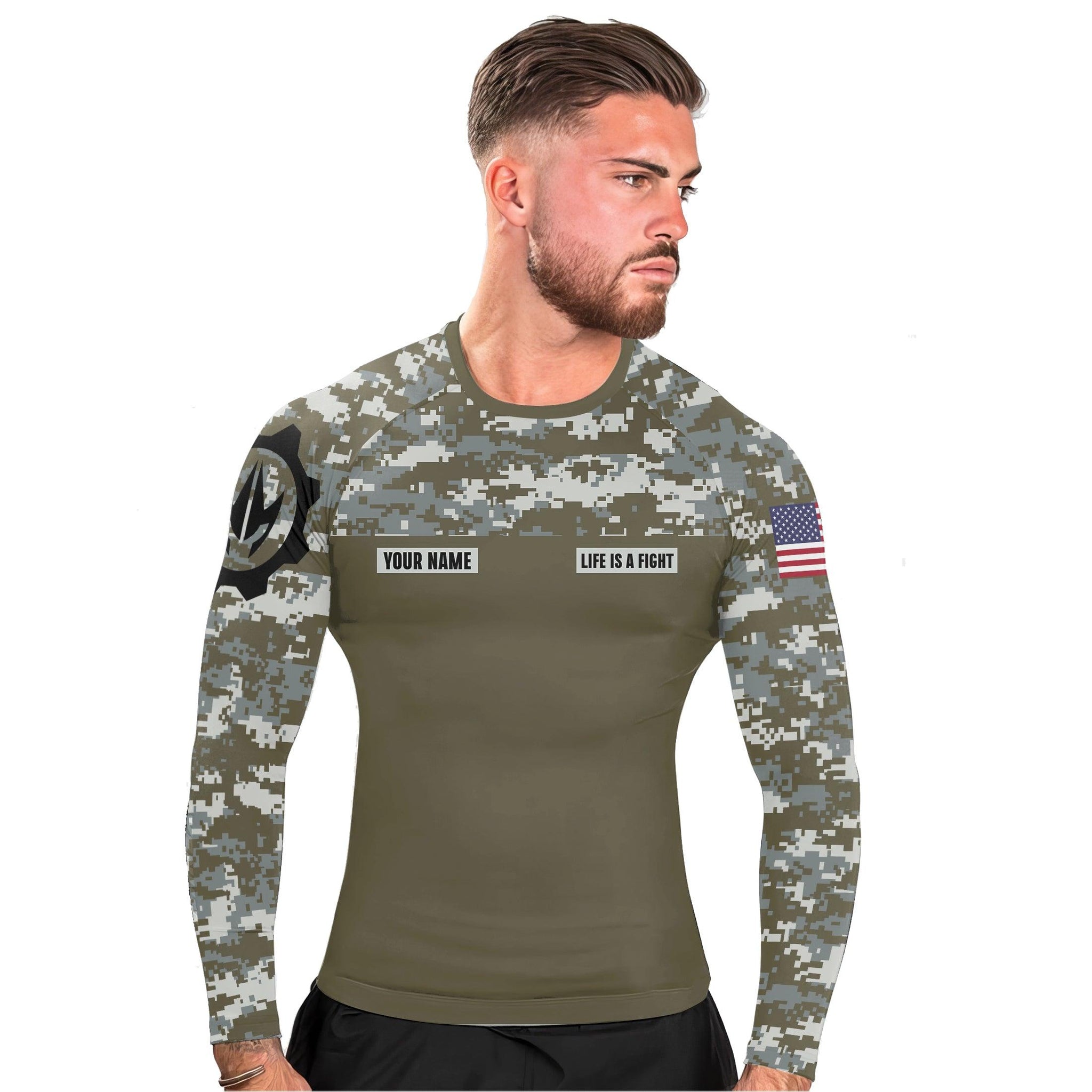 Personalized Army Camo Men's Long Sleeve Rash Guard