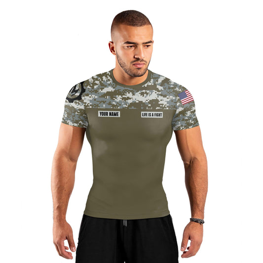 Personalized Army Camo Men's Short Sleeve Rash Guard