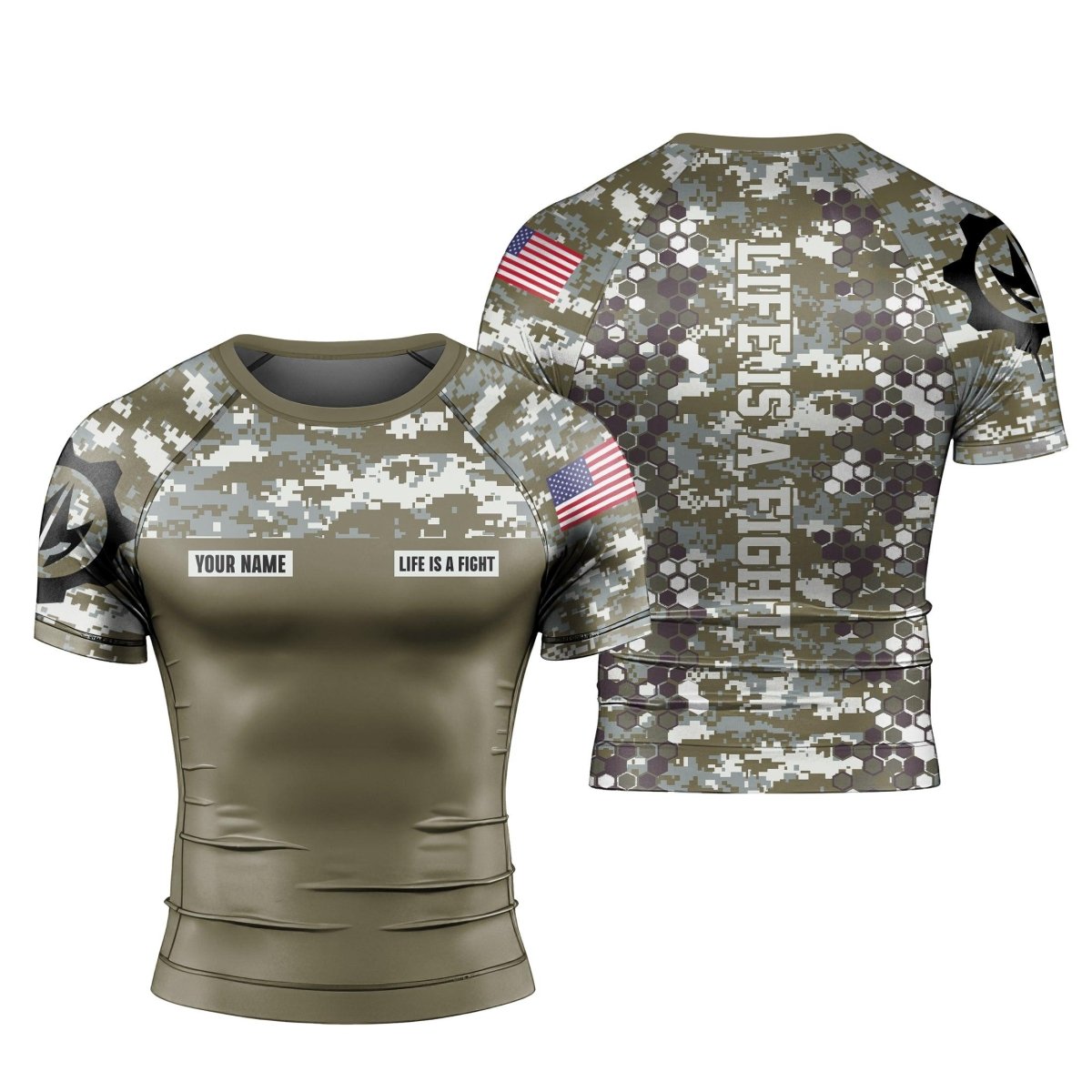 Personalized Army Camo Men's Short Sleeve Rash Guard - BattleFitGear