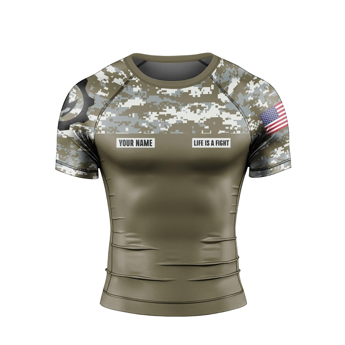 Personalized Army Camo Men's Short Sleeve Rash Guard - BattleFitGear