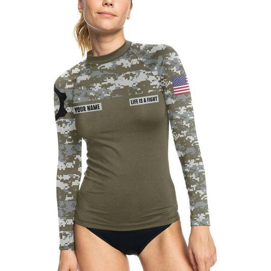 Personalized Army Camo Women's Long Sleeve Rash Guard
