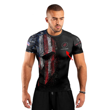 Personalized American Jiu Jitsu Grunge Men's Short Sleeve Rash Guard