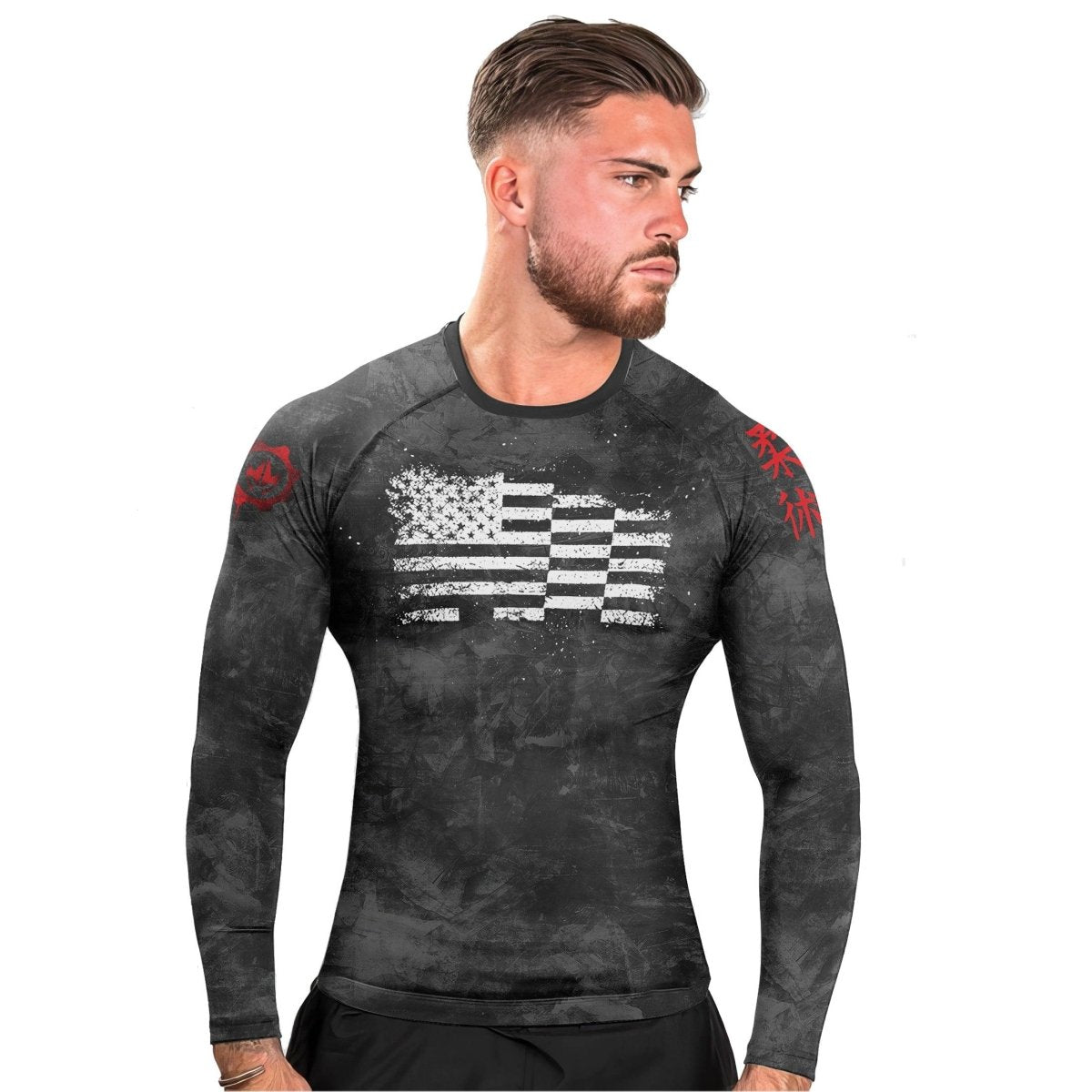 Personalized Painting American Flag Men's Long Sleeve Rash Guard - BattleFitGear