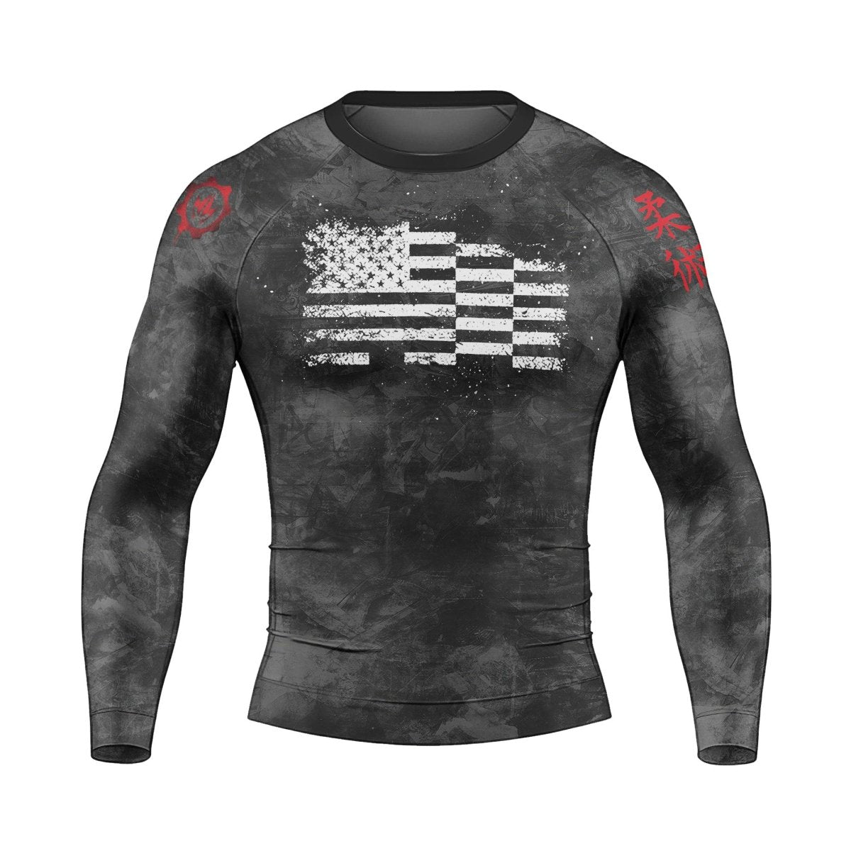 Personalized Painting American Flag Men's Long Sleeve Rash Guard - BattleFitGear