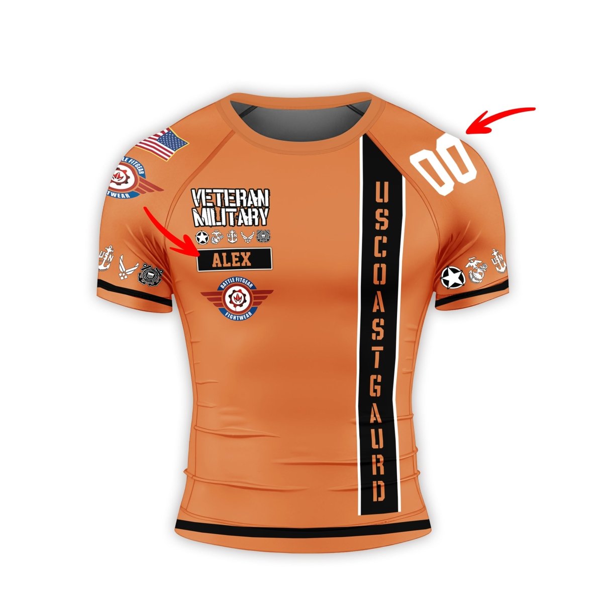 Personalized USA Cost Guard Veteran Men's Short Sleeve Rash Guard - BattleFitGear