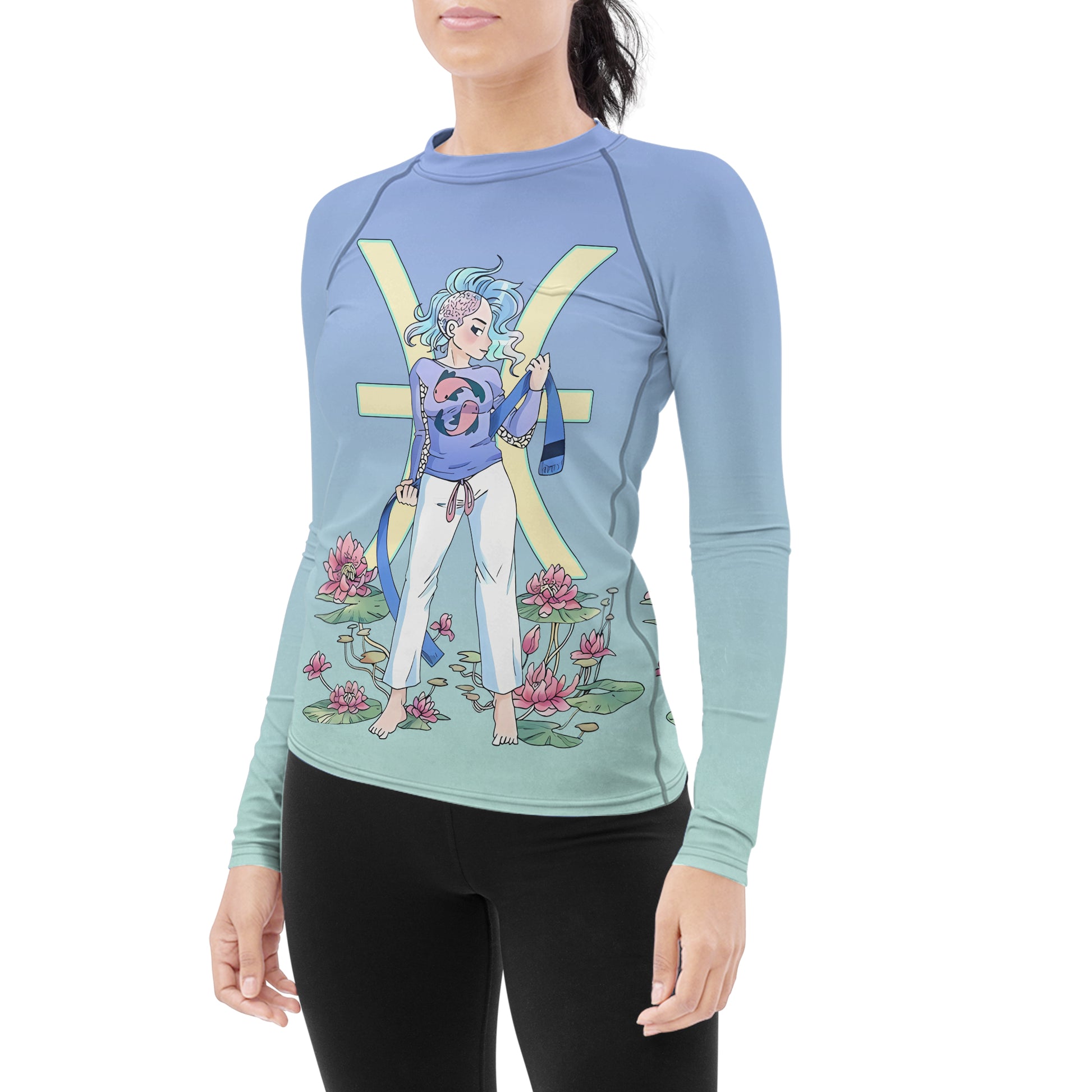 Pisces Zodiac Mom Women's Long Sleeve Rash Guard