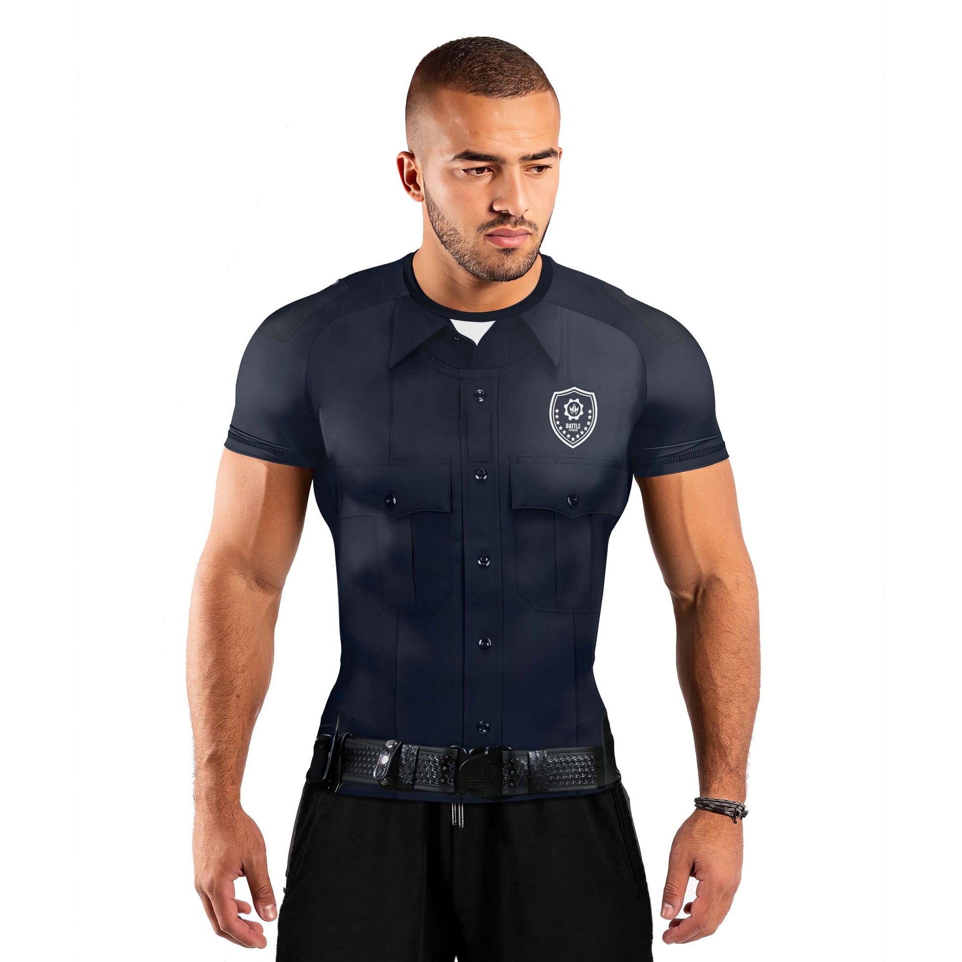 Police Officer Fighter Men's Short Sleeve Rash Guard