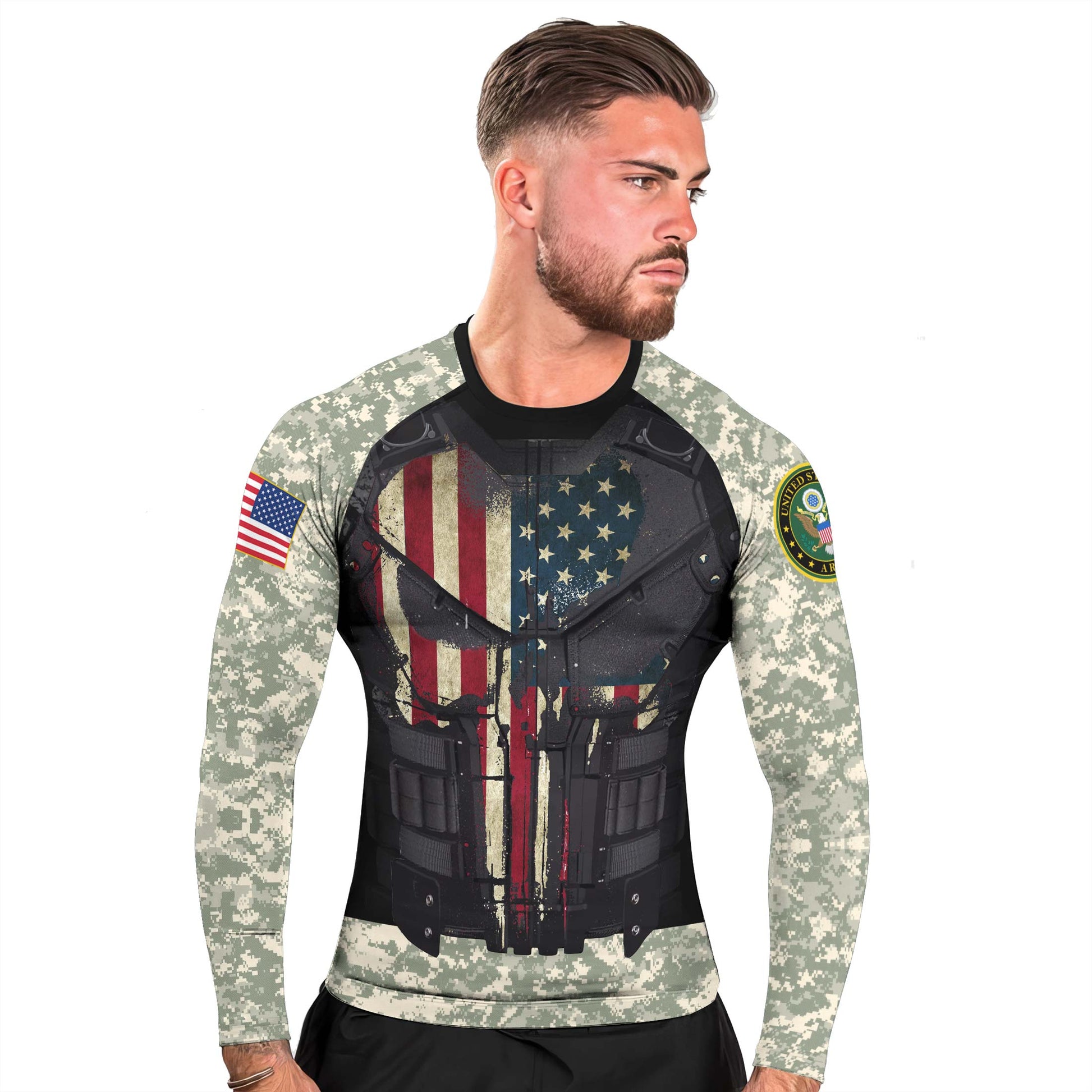 Punisher US Army Men's Long Sleeve Rash Guard