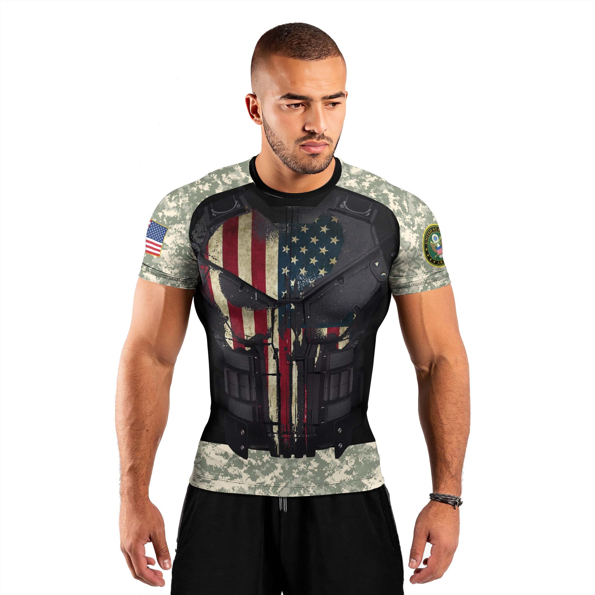 Punisher US Army Men's Short Sleeve Rash Guard