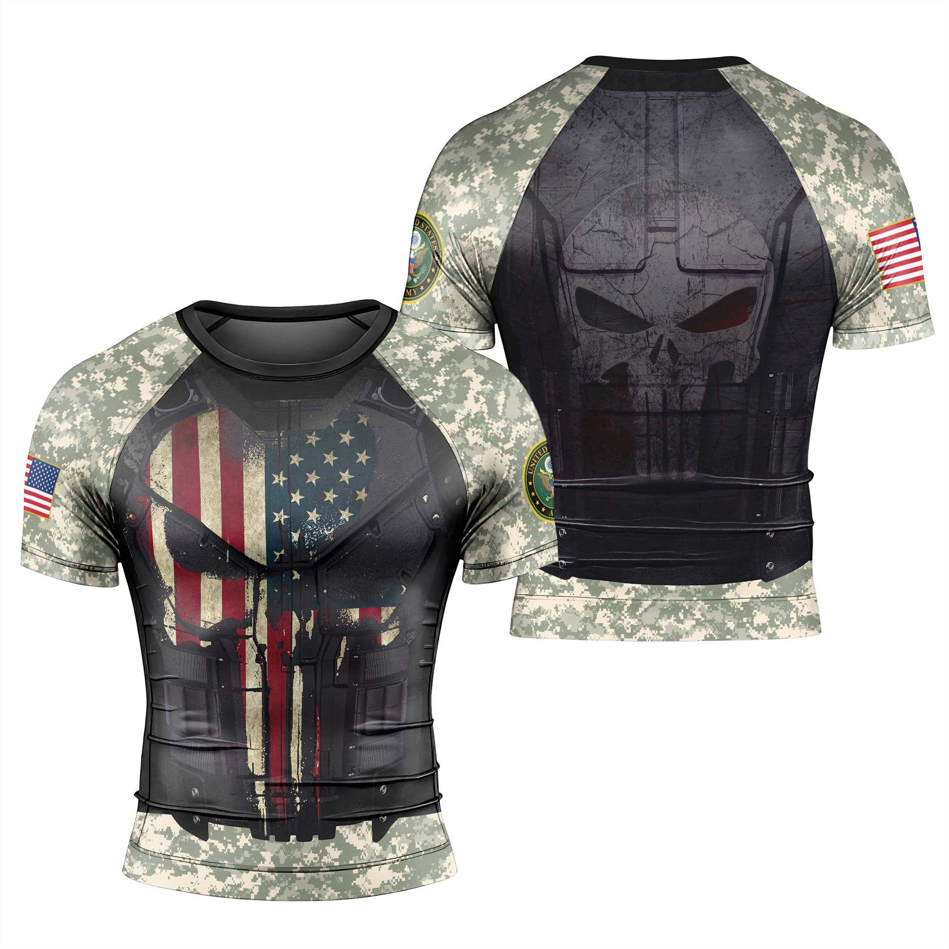 Punisher US Army Men's Short Sleeve Rash Guard