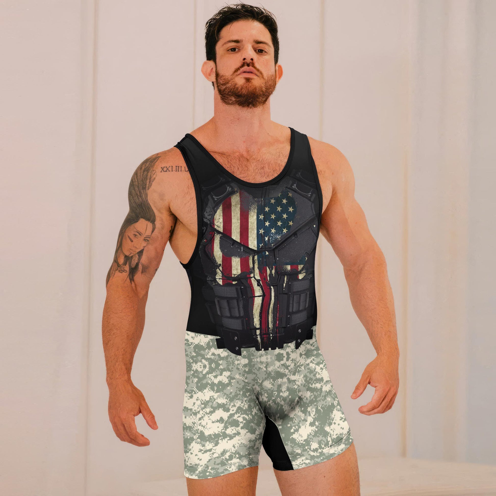 Punisher US Army Wrestling Singlets