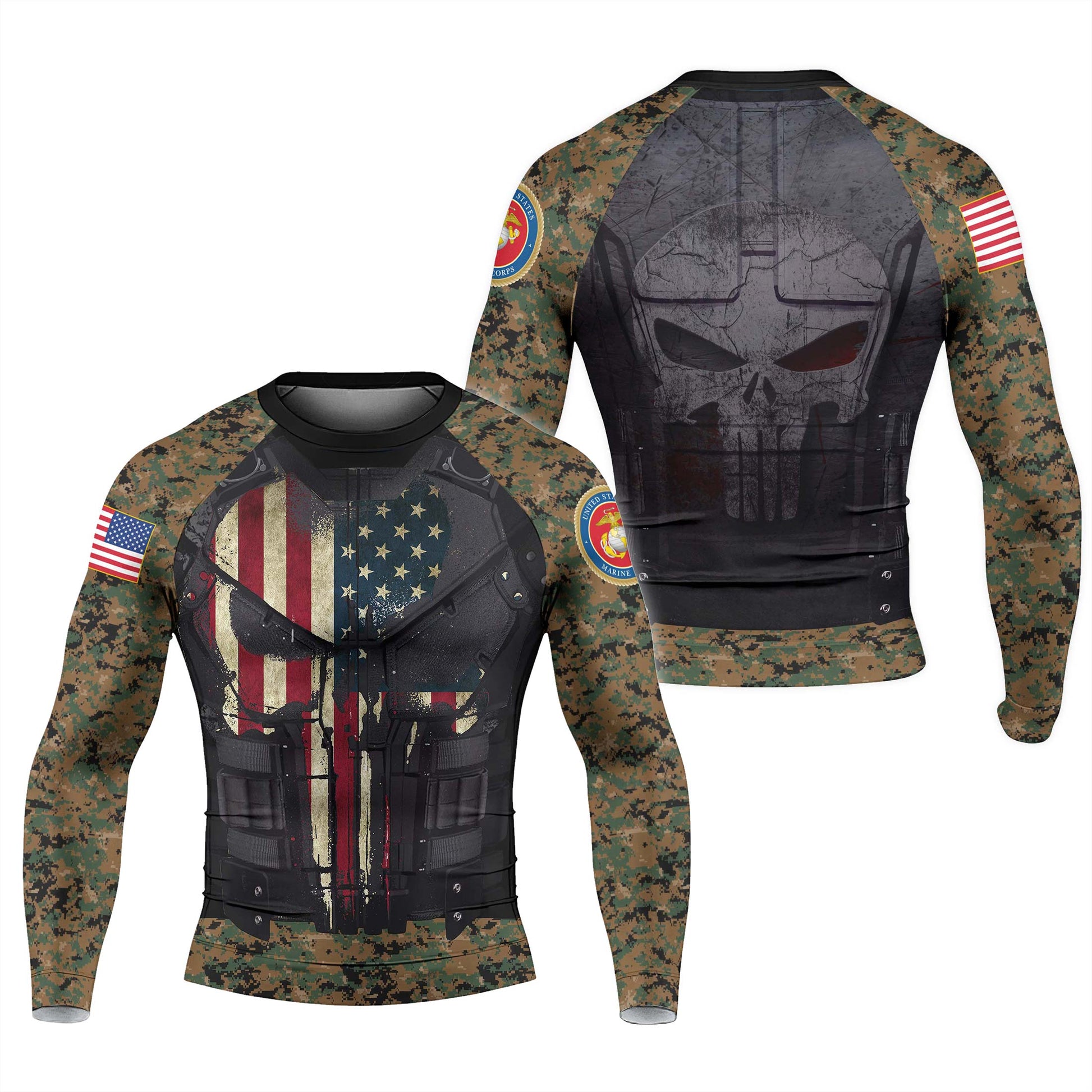 Punisher US Marine Men's Long Sleeve Rash Guard