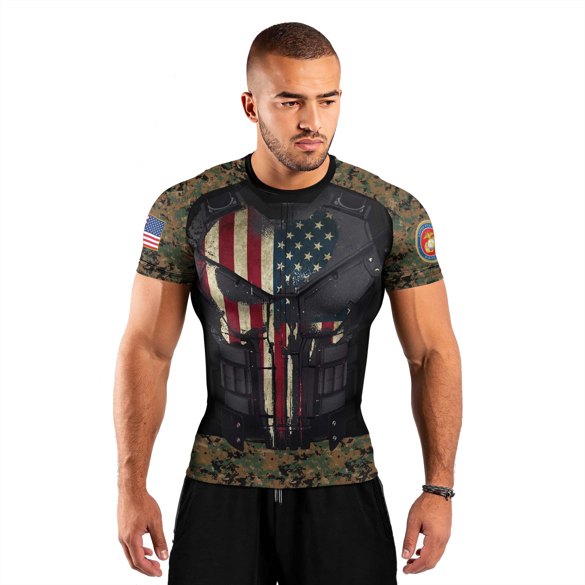 Punisher US Marine Men's Short Sleeve Rash Guard
