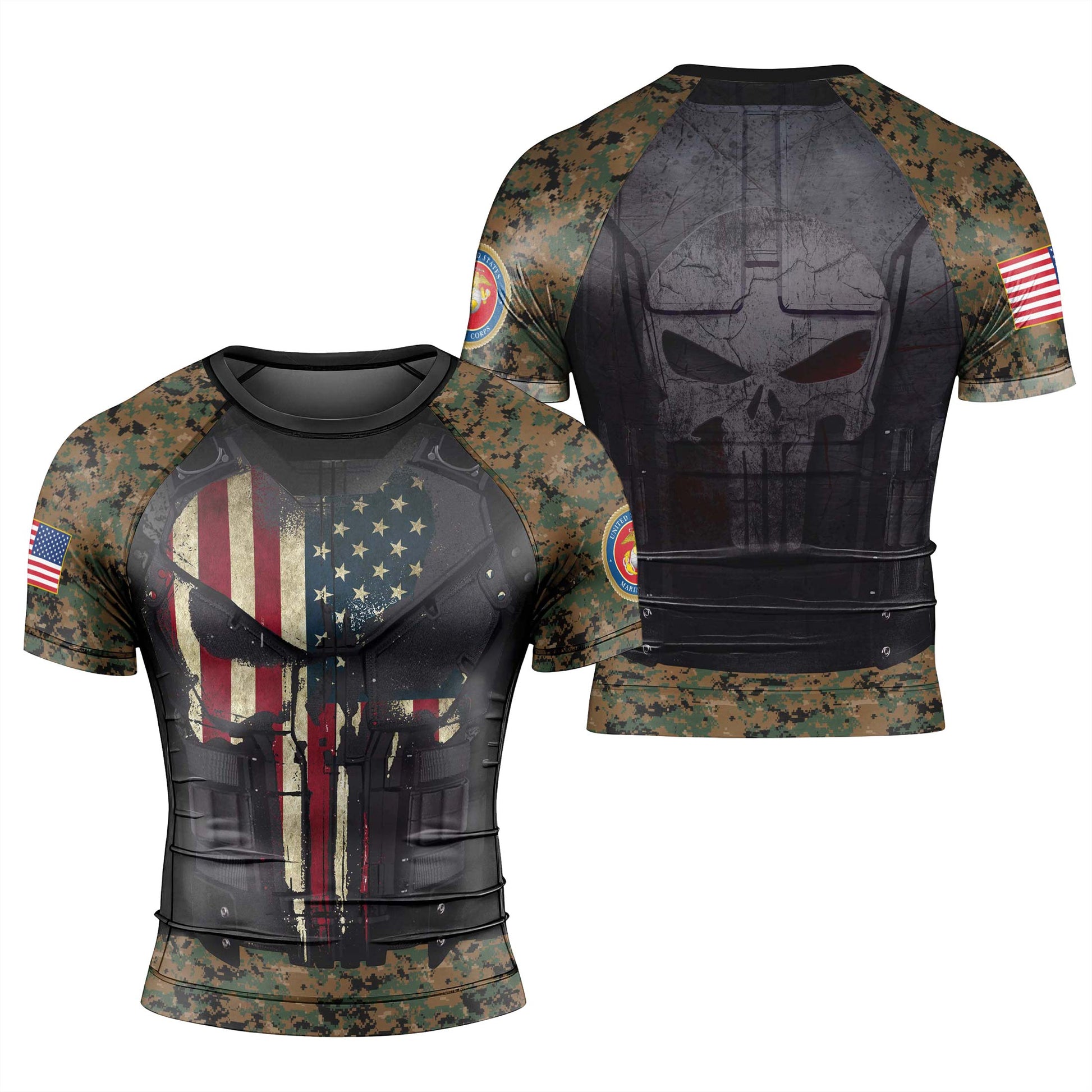 Punisher US Marine Men's Short Sleeve Rash Guard