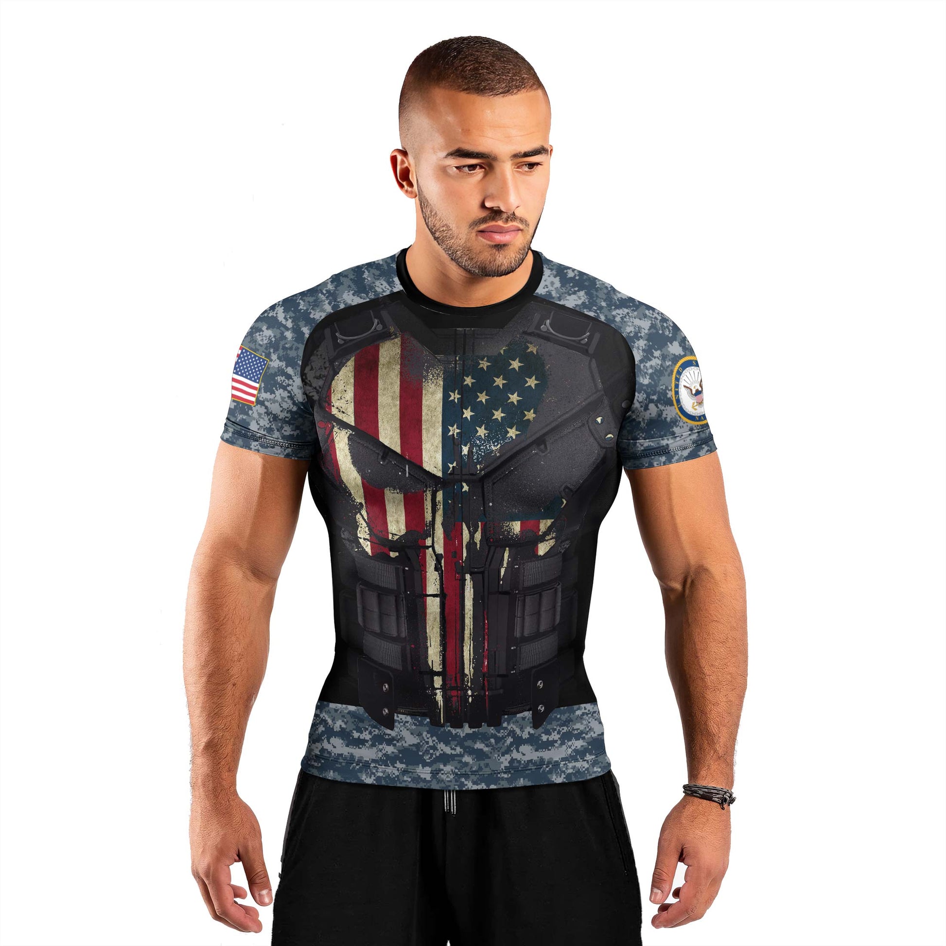 Punisher US Navy Men's Short Sleeve Rash Guard