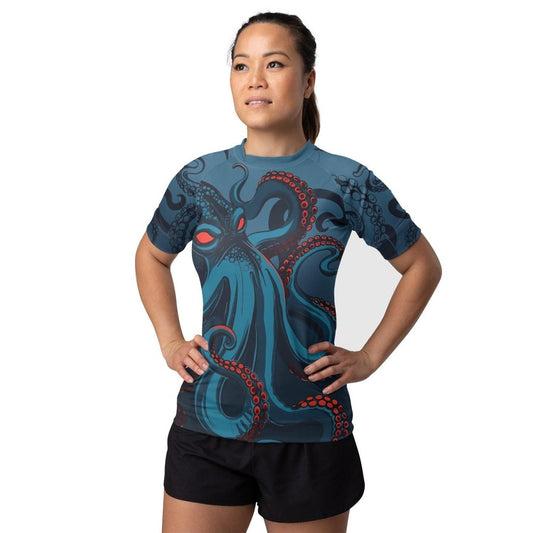 Dark Sea Octopus Women's Short Sleeve Rash Guard - BattleFitGear