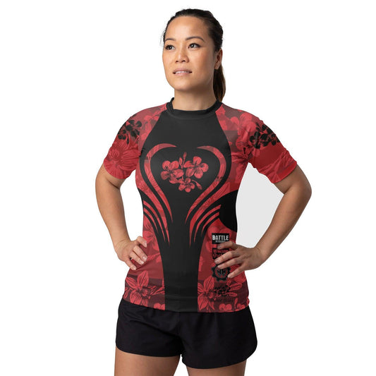 Orchid Series Floral Red Heart Pattern Women's Short Sleeve Rash Guard