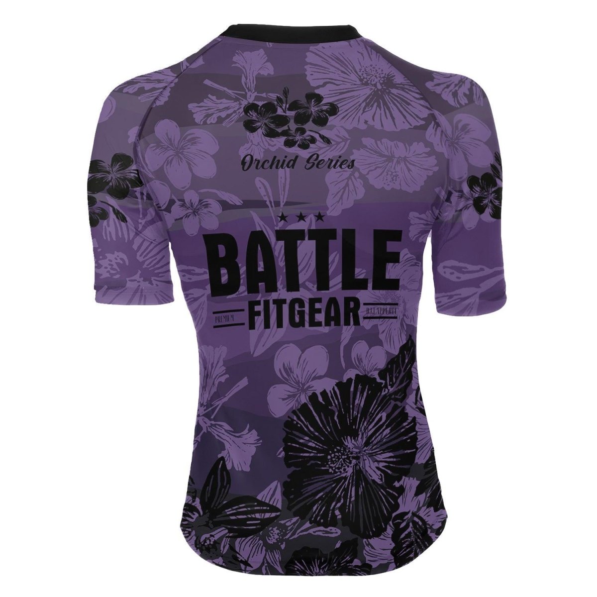 Orchid Series Floral Violet Heart Pattern Women's Short Sleeve Rash Guard - BattleFitGear