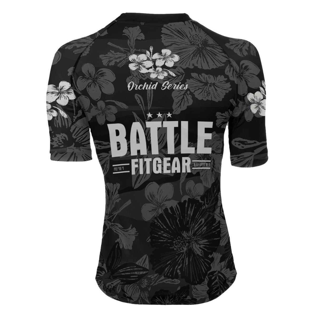 Orchid Series Floral Black Heart Pattern Women's Short Sleeve Rash Guard - BattleFitGear