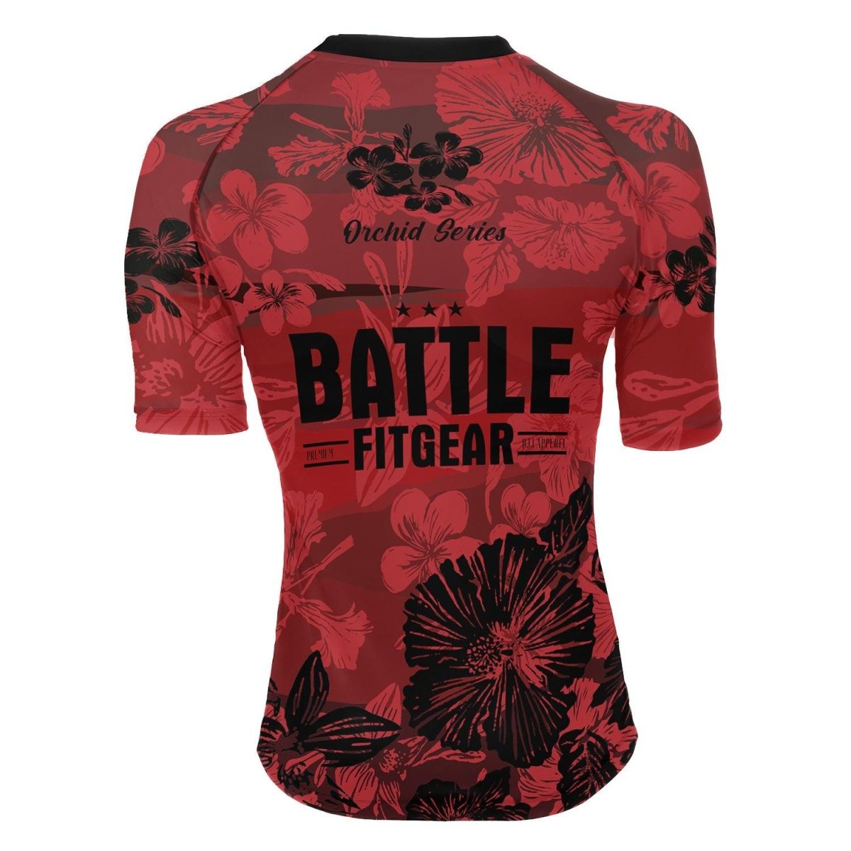 Orchid Series Floral Red Heart Pattern Women's Short Sleeve Rash Guard - BattleFitGear