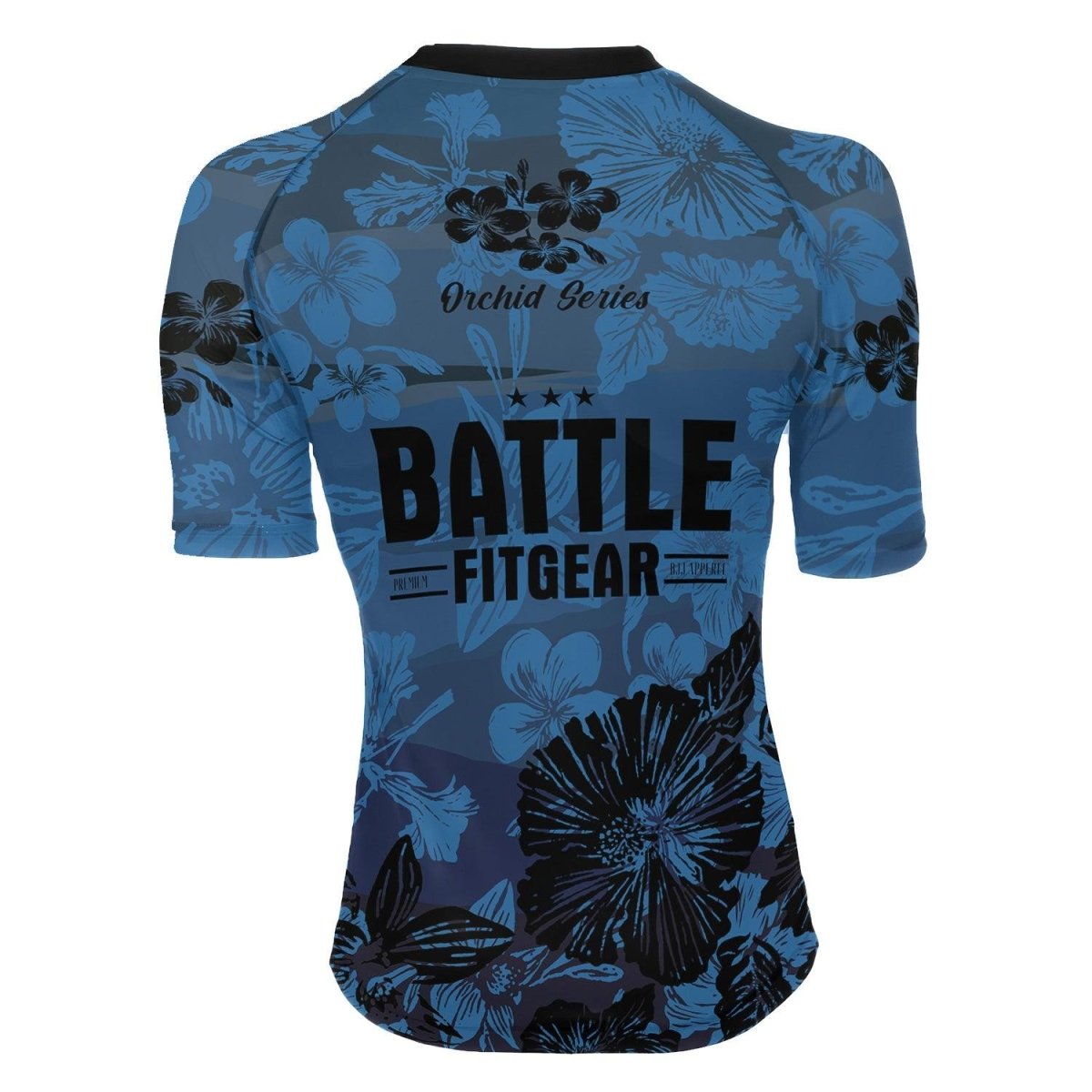 Orchid Series Floral Blue Heart Pattern Women's Short Sleeve Rash Guard - BattleFitGear