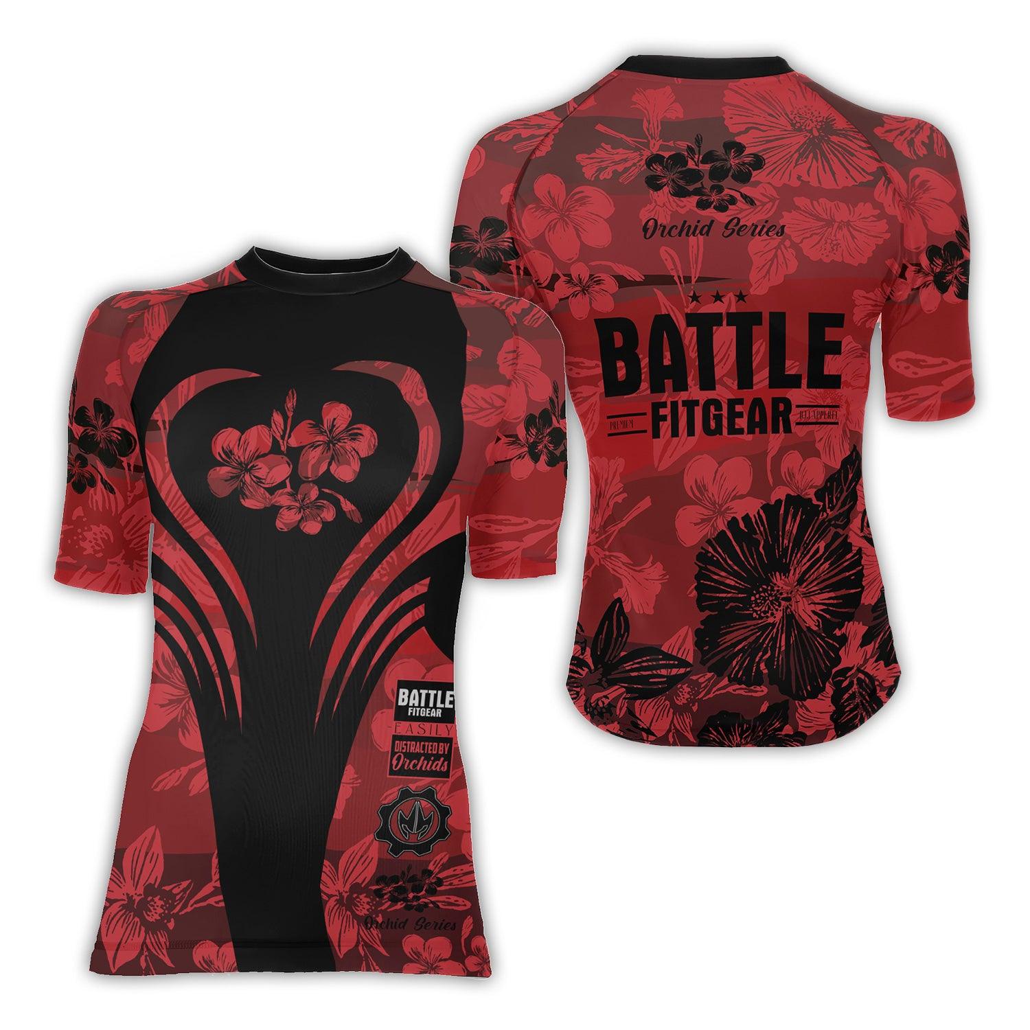 Orchid Series Floral Red Heart Pattern Women's Short Sleeve Rash Guard