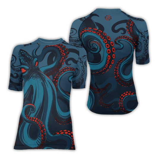 Dark Sea Octopus Women's Short Sleeve Rash Guard - BattleFitGear