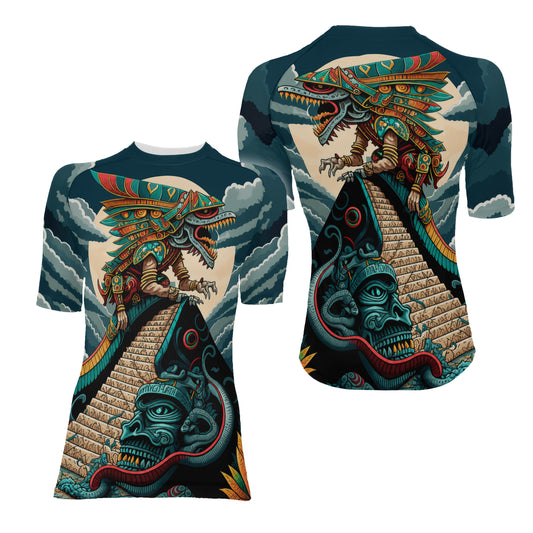 Quetzalcoatl Snake God Women's Short Sleeve Rash Guard