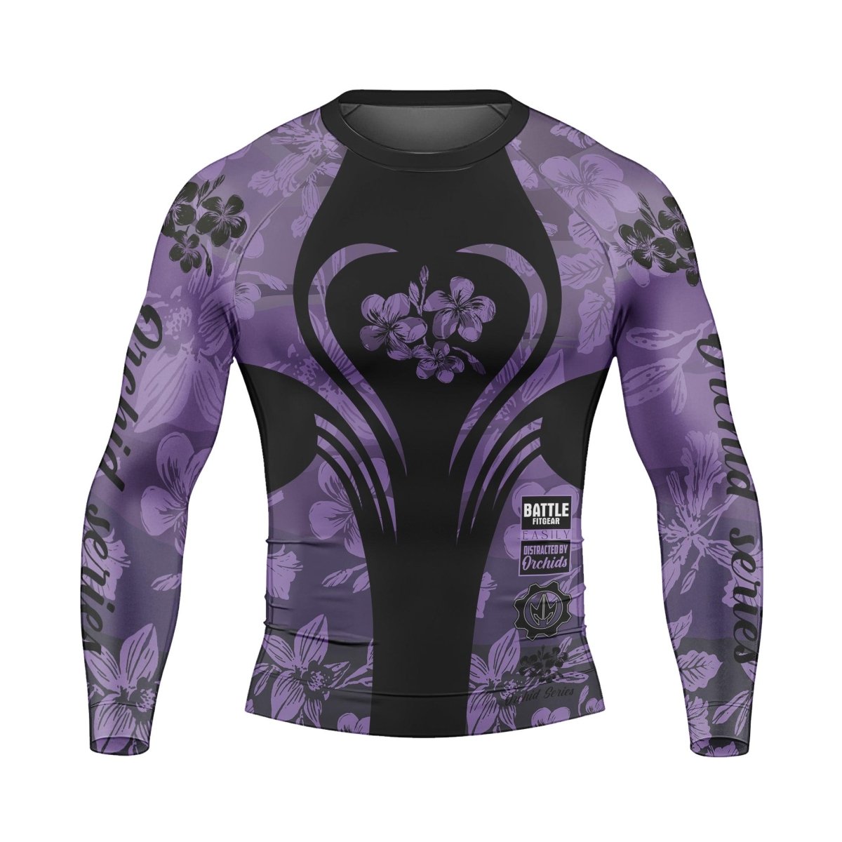 Orchid Series Violet Heart Pattern Men's Long Sleeve Rash Guard - BattleFitGear