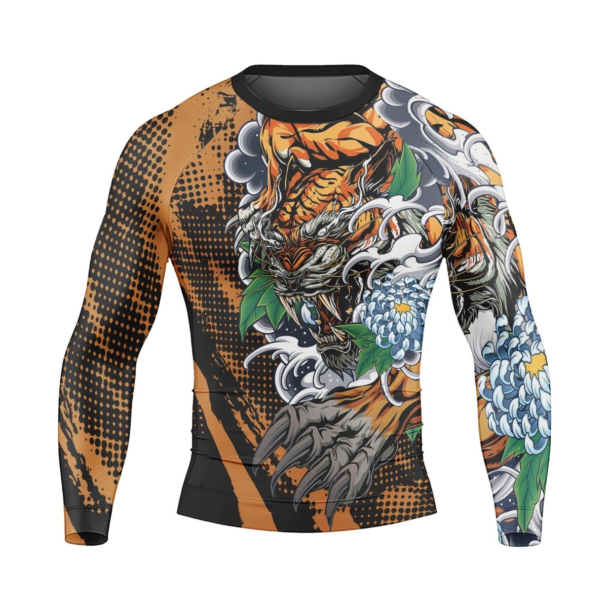 Flower Tiger Long Sleeve Rash Guard - BattleFitGear