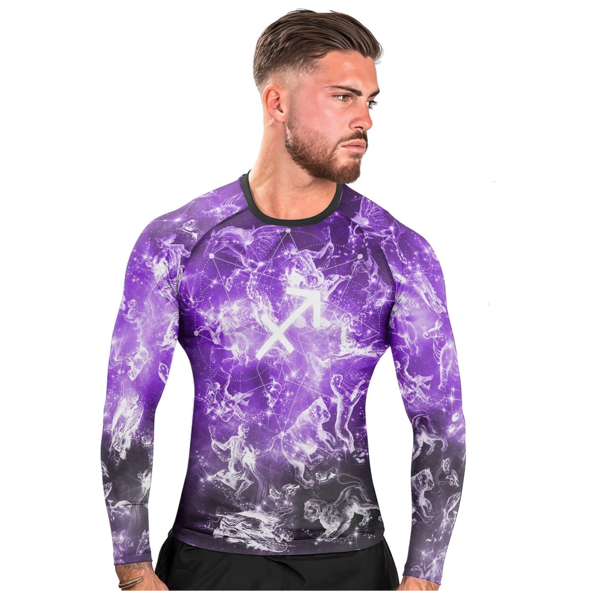 Personalized Zodiac Sagittarius Men's Long Sleeve Rash Guard - BattleFitGear