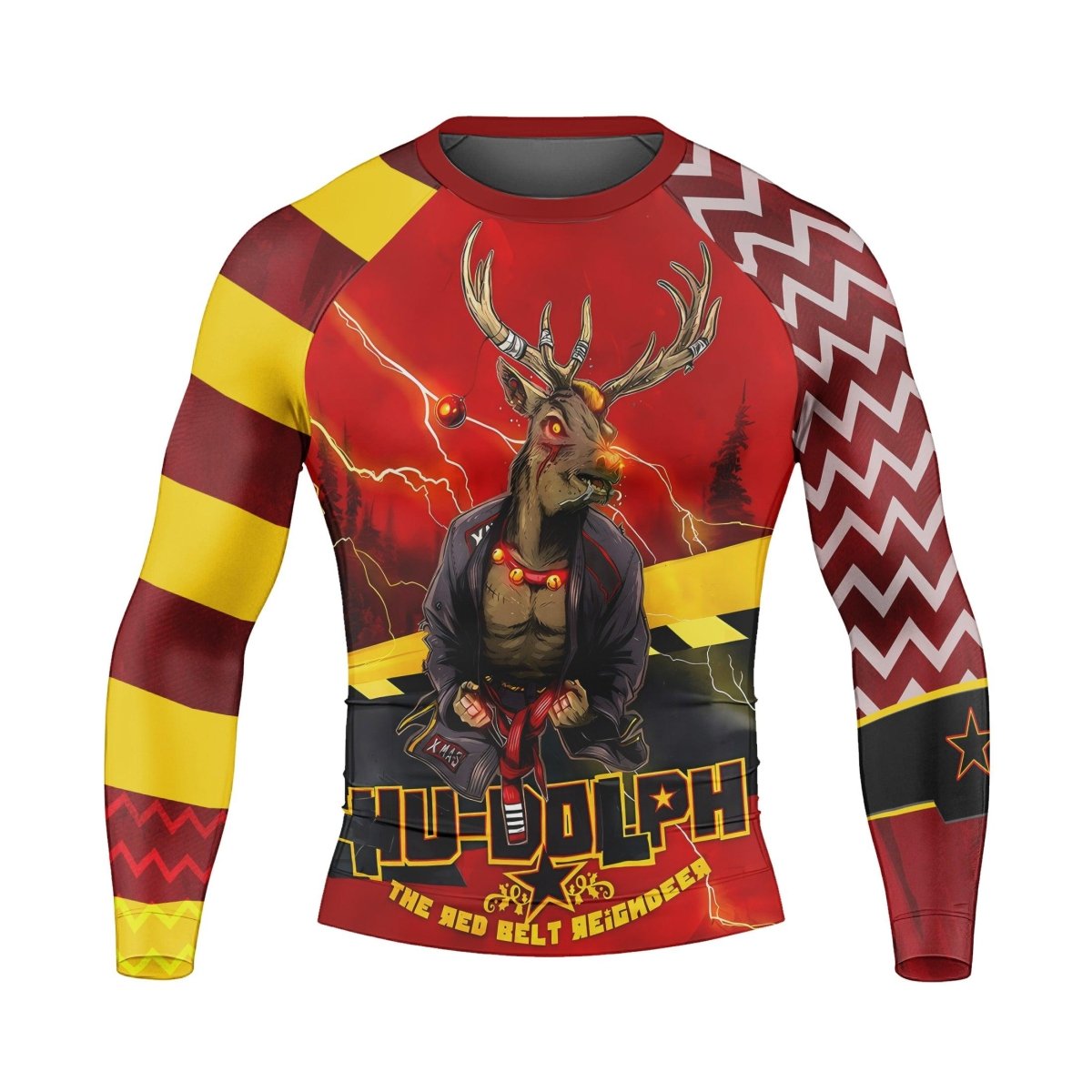 Hudolph The Red Belt Reindeer Long Sleeve Rash Guard - BattleFitGear