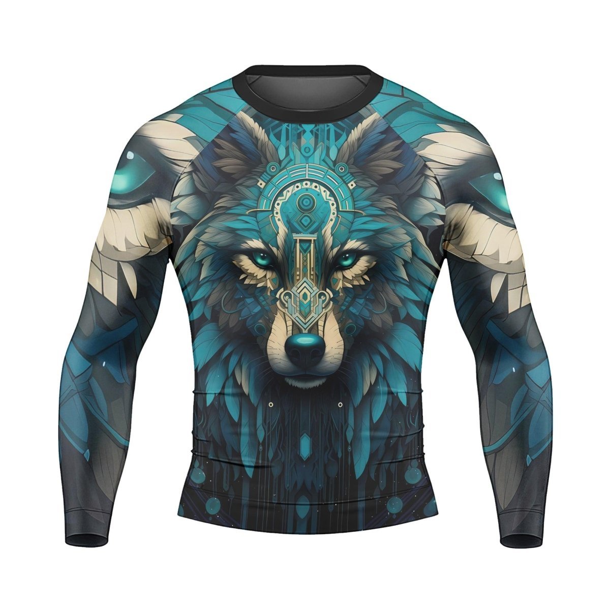 Wolf Tribal Men's Long Sleeve Rash Guard - BattleFitGear