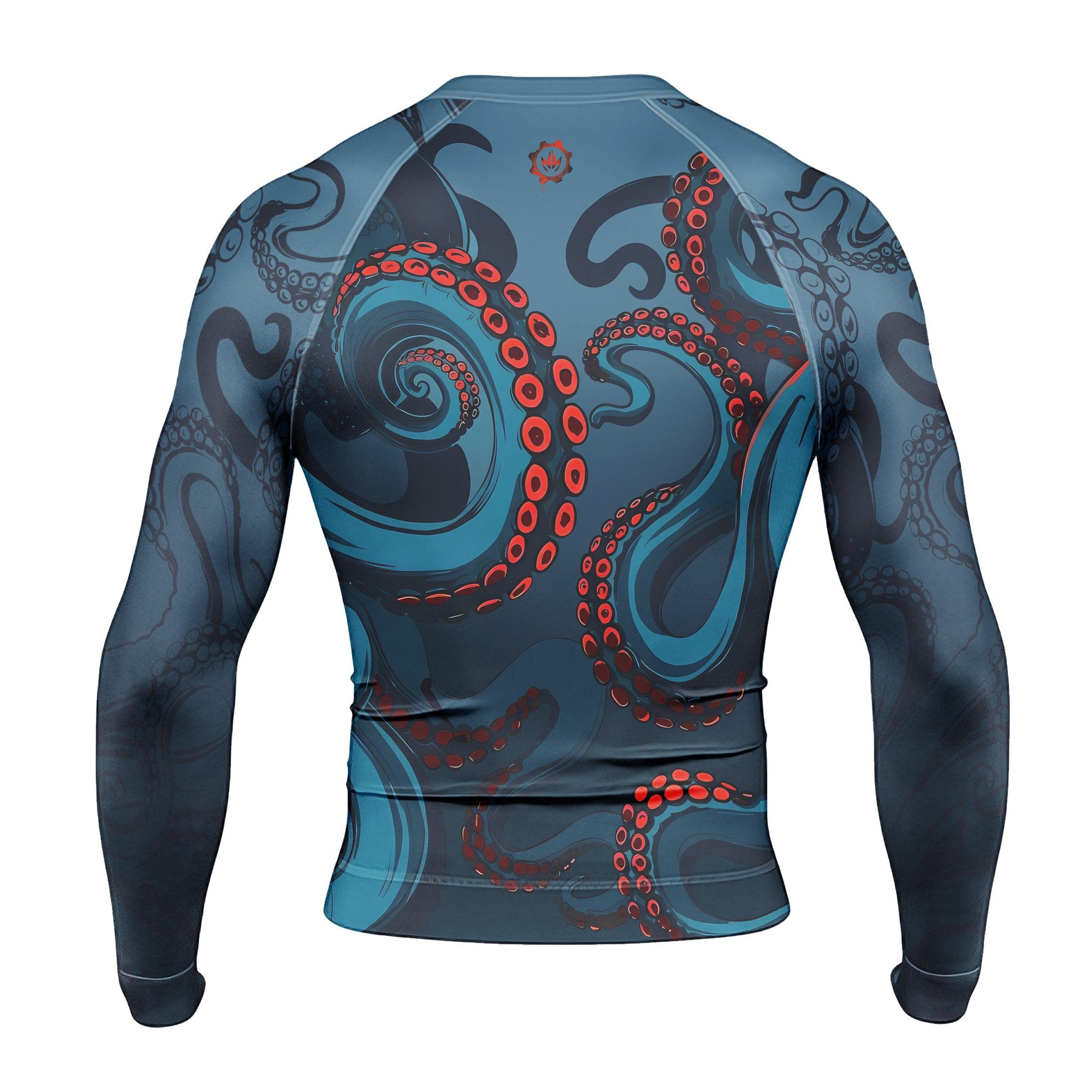 Octopus Rash Guard for Men, Long Sleeve spandex shirt for surfing