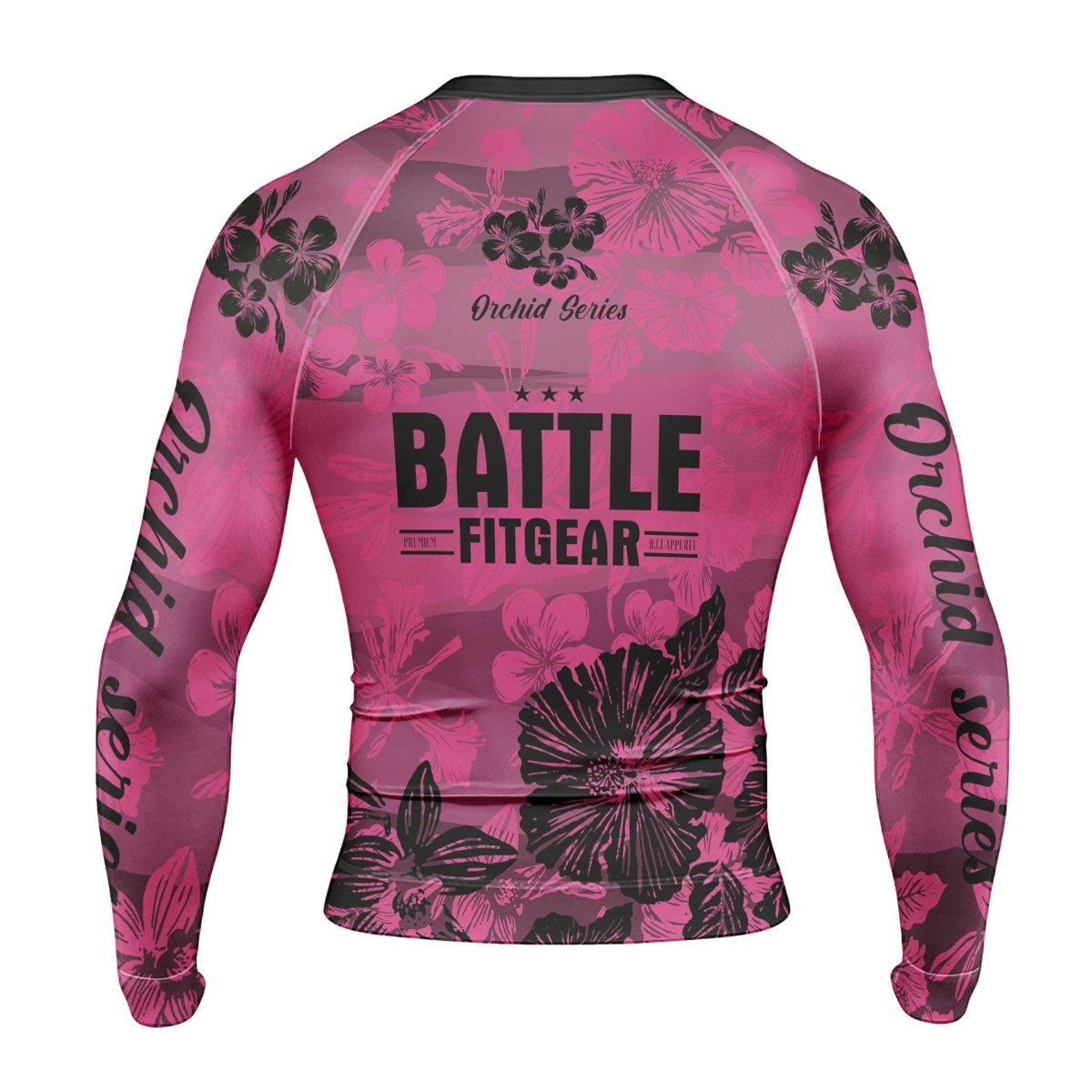 Orchid Series Floral Pink Heart Pattern Men's Long Sleeve Rash Guard - BattleFitGear